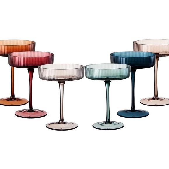 Ribbed Coupes glasses set of six beautiful colors ππβ¨πΈπ·πΎ (1) set of six π - Picture 3 of 4